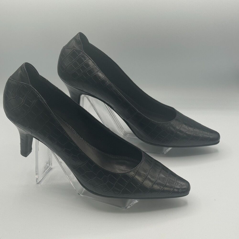 Life Stride Soft System Women's Shoes Sz 9 Black Faux Reptile Pumps 3" Heels - Picture 2 of 12